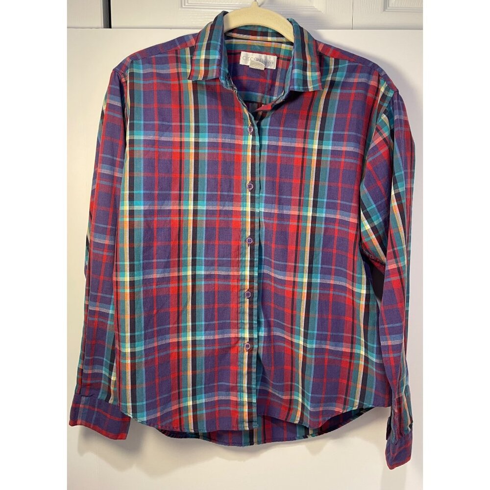 Vtg Circa Now Womens Plaid Button Up Top Size 8 Preppy 90s Colorful Timeless Y2K - Picture 1 of 10